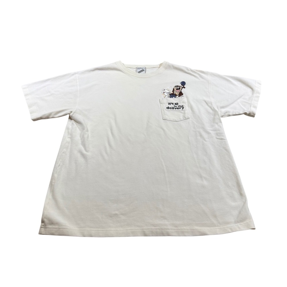 Vintage 90s Warner Bros Taz Bowling Pocket Shirt 1998 Looney Tunes Tee Retro L